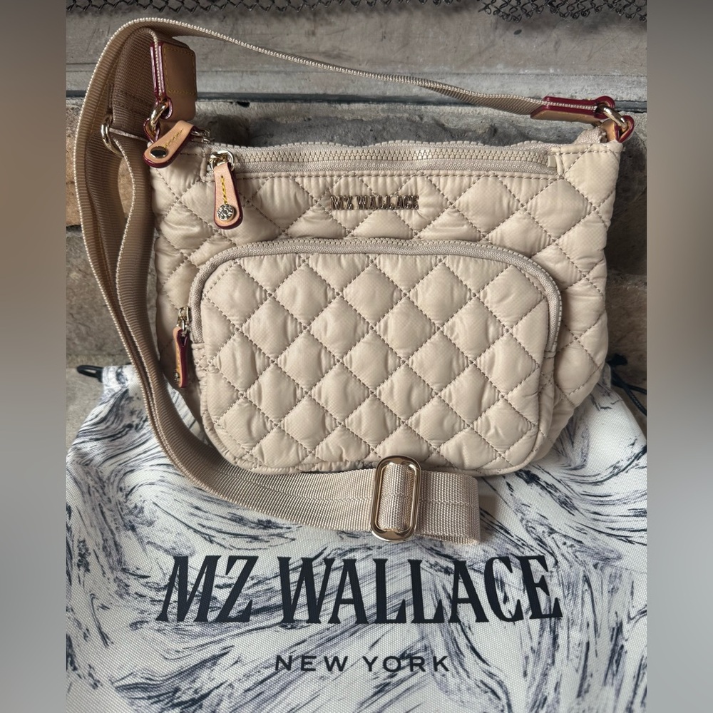 MZ Wallace Metro Scout Deluxe Quilted Nylon Crossbody in Buff EUC